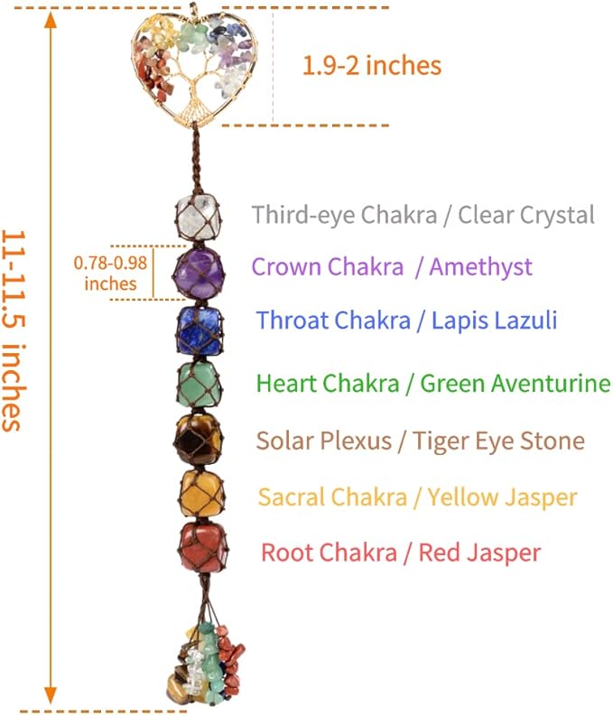Anjiucc Handmade Crystal Chakra Swing Pendant Mirror Hanging car Accessories Tree of Life Stone Tree feng Shui Home Decoration Window