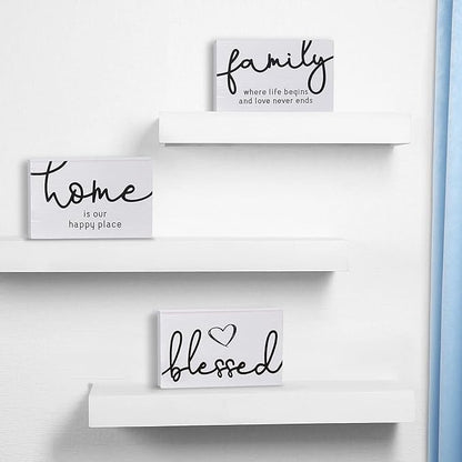 Jetec 3 Pcs Family Home Blessed Rustic Wood Sign Mini Wood Decorative Farmhouse Woodworks Table Shelves Decorations Sign for Bedroom Kitchen Living Room Table Decor(White,4.25 x 2.76 x 0.59 in)