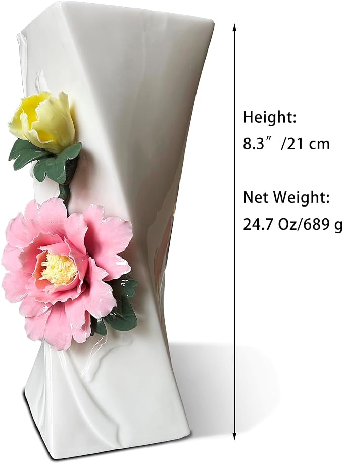 MTME Porcelain vase with Flowers, Memorabilia, Wedding Gifts, Aesthetic Sculpture Home décor (Pink)