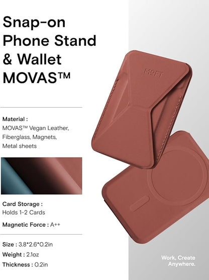 MOFT Magnetic Wallet Stand Compatible with iPhone 17/16/15/14/13/12 Series, Angle Adjustment & Magsafe Compatible MOVAS Phone Stand,Sienna Brown