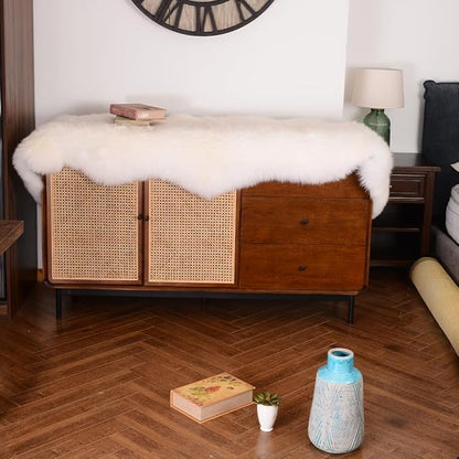 Genuine Sheepskin Rug New Zealand Luxury Lambskin Rug, Natural Fluffy Sheepskin Throw for Bedroom Living Room Children's Room - Premium Area Rug Chair Cover (2×6 Feet, Cream White)