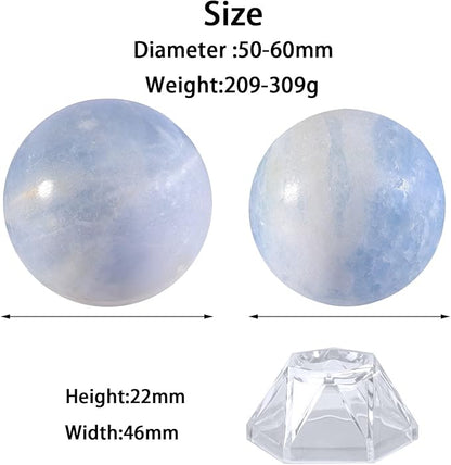 Natural Blue Celestite Crystal Ball with Acrylic Display Base, 50-60mm Polished Stone Feng Shui Crystal Sphere Meditation Decoration for Home & Office