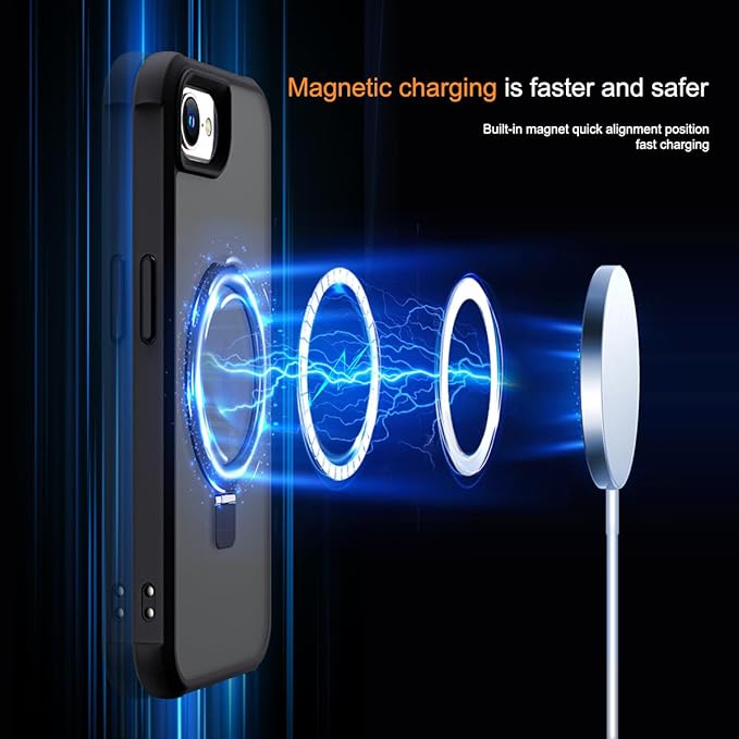 Compatible with iPhone 16E Case with Invisible Magnetic O-Ring Stand Military-Grade Translucent Case for iPhone 16E 6.1" 2025 [Compatible with Mag-Safe][Great Grip Feeling], Black