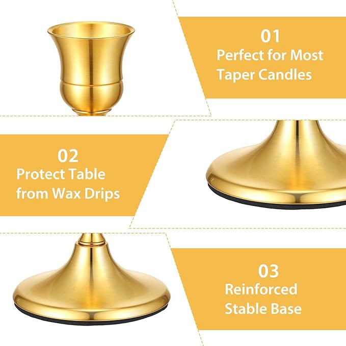 12 Pcs Gold Brass Taper Candle Holders Vintage Metal Candlestick Holders Set for Wedding Table Centerpiece, Christmas Mantel, and Home Decor