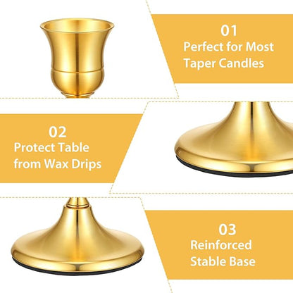 12 Pcs Gold Brass Taper Candle Holders Vintage Metal Candlestick Holders Set for Wedding Table Centerpiece, Christmas Mantel, and Home Decor