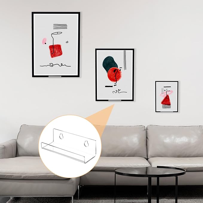 24 Pack Vinyl Record Shelf Wall Mount, 4 Inch Acrylic Wall Mount Shelves, Clear Acrylic Album Record Holder Display, Floating CD Rack Storage Hanger, Floating Walls Shelves