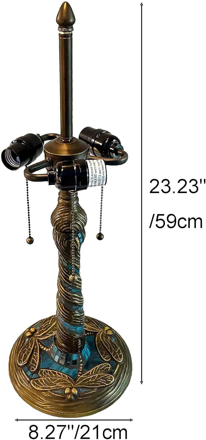 Bieye LB002 Tiffany Style Twisted Dragonfly Table Lamp Base for 16" Wide Lampshade - Made of Metal - Decorated with Stained Glass Mosaic (Antique Brass, 8.27"Wx23.23"H)