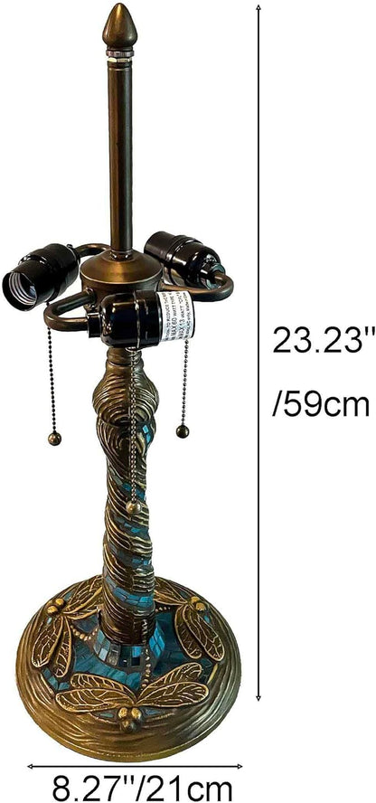 Bieye LB002 Tiffany Style Twisted Dragonfly Table Lamp Base for 16" Wide Lampshade - Made of Metal - Decorated with Stained Glass Mosaic (Antique Brass, 8.27"Wx23.23"H)