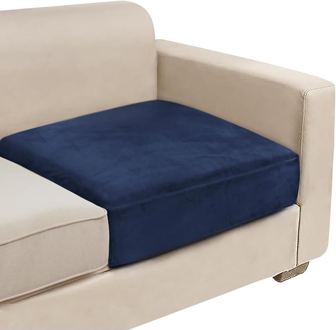 NAISI Couch Cushion Covers 1 Piece Velvet Stretch Sofa Seat Covers or Backrest Covers Soft Individual Couch Covers for Sectional Sofa(1 PC for Seat Cushion or Backrest,Navy)