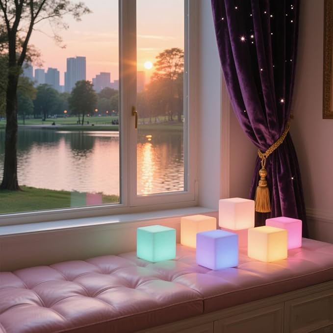 6 inch Rechargeable LED Cube Light, 16 Colors Changing Tesseract Light Cubes w/Remote, Dimmable Cosmic LED Cube Mood Lamp, Waterproof Bedside Lamp Night Lights for Kids Nursery Home Party