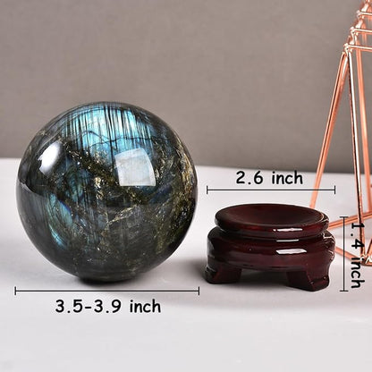 Labradorite Crystal Ball with Stand Large Crystals Sphere Decorative Ball Meditation Witchcraft Home Decor 90-100mm/3.5-3.9"