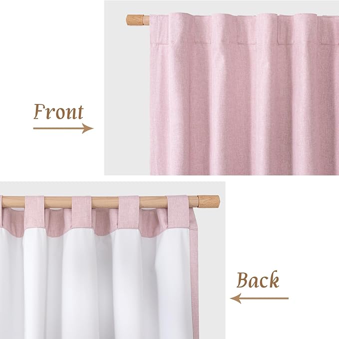 LAMIT Full Blackout Window Curtains for Baby Girl Bedroom, 54 Inches Thermal Farmhouse Curtains Back Tab and Rod Pocket Privacy Protected Panels with White Liner, 2 Panels, 52 x 54 Inch, Pink