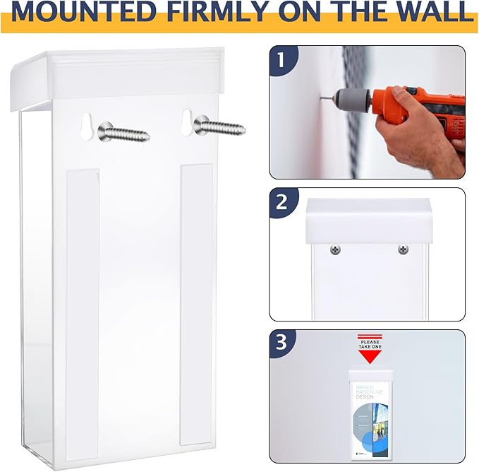 Remerry 1 Pcs Outdoor Brochure Holder 4 x 9 Inch Waterproof Wall Mount with Take One Sticker Literature Box with Clear Pamphlet Holder Acrylic Brochure Flyer Display Map Menu Envelope (Classic White)