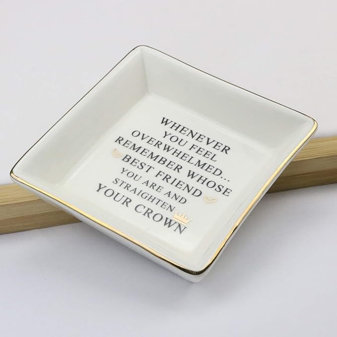 JoycuFF Christmas Birthday Gifts for Best Friends Ceramic Ring Dish Decorative Jewelry Tray -Womens Birthday Gifts
