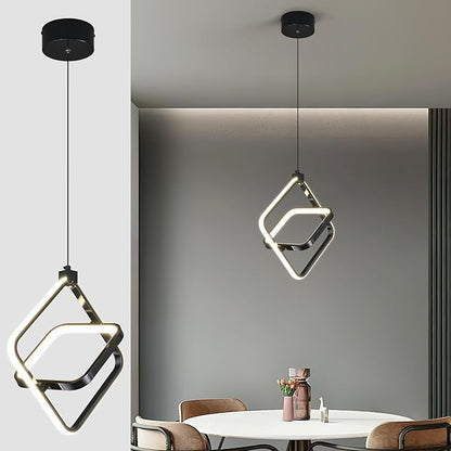 Modern LED Pendant Lights Plated Black Rectangular Pendant Light Fixtures 4000K 20W Dimmable Pendant Lighting for Dining Room Kitchen Island Bedroom Living Room Foyer（1-Pack）