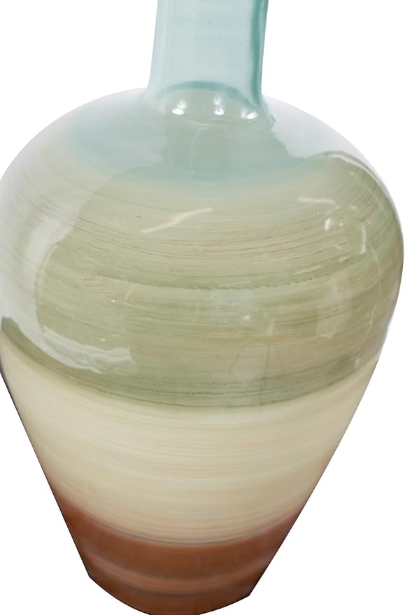 Howard Elliott Multicolor Capri Stripe Glass Bottle Vase for Flowers, Modern Abstract Design Decorative Bottle Vase for Weddings, Floral Arrangements & Decoration, Tall, 23.5 x 12 x 12 Inch