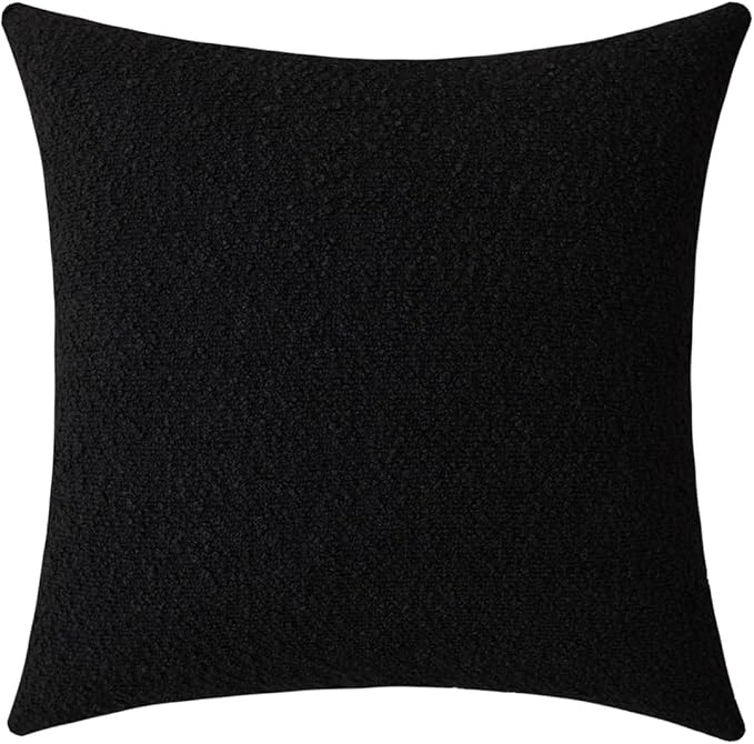 Jeneoo Black Decorative Square Thick Throw Pillow Covers Fine Textured Boucle Couch Cushion Case for Sofa Living Room Decor, Set of 1, 24 x 24 Inch