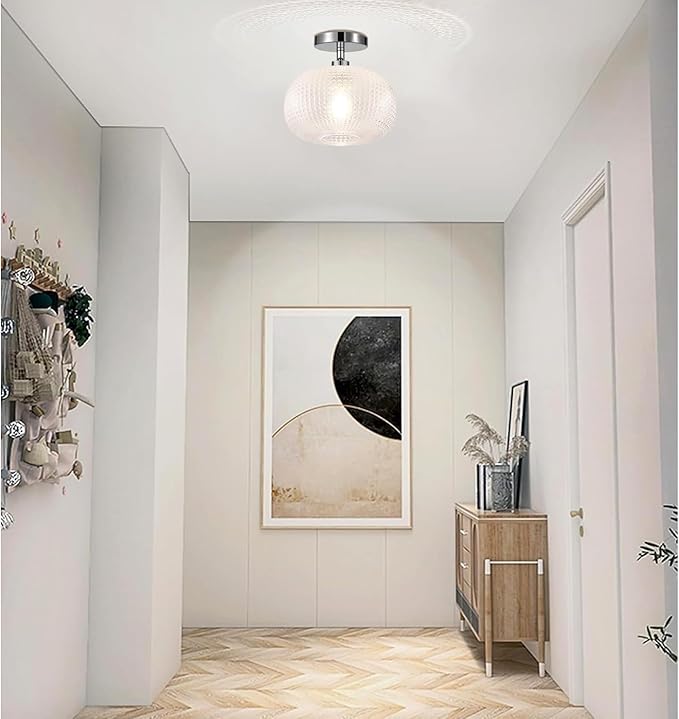 Semi Flush Mount Ceiling Light Fixture,Globe Glass Ceiling Fixture,Hallway Light Fixtures,Industrial Close to Ceiling Mount,Vintage Ceiling Lamp,Farmhouse Lighting for Bathroom Entryway Bedroom Porch