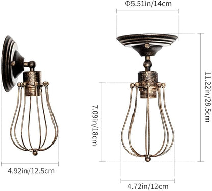 LULING Industrial Wall Sconce Vintage Lighting Adjustable Lamp Socket Wire Metal Cage Wall Light Shade Edison Style Antique Fixture Porch Mirror (No Bulb) (Bronze Color) (Bronze)