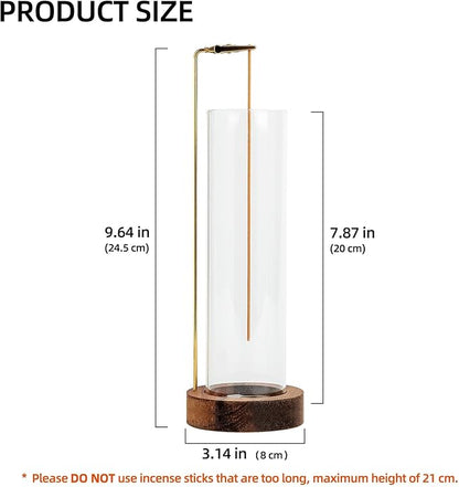 Incense Holder for Sticks, Anti-Ash Flying Incense Burner with 30 Incense Sticks, Detachable Glass Ash Catcher (Wood, Brown-2Pcs)