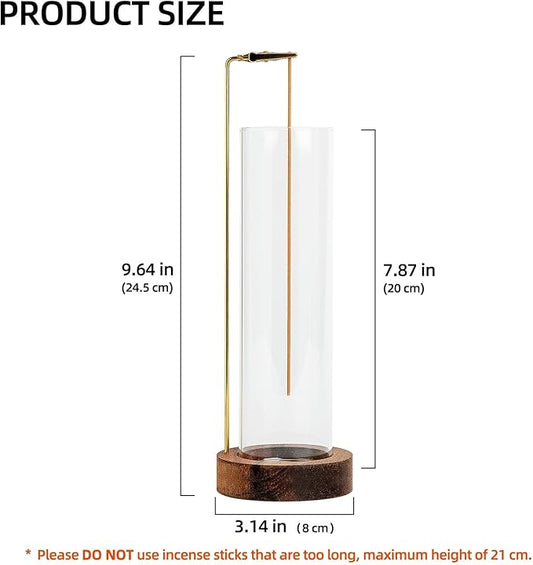 Incense Holder for Sticks, Anti-Ash Flying Incense Burner with 30 Incense Sticks, Detachable Glass Ash Catcher (Wood, Brown-2Pcs)