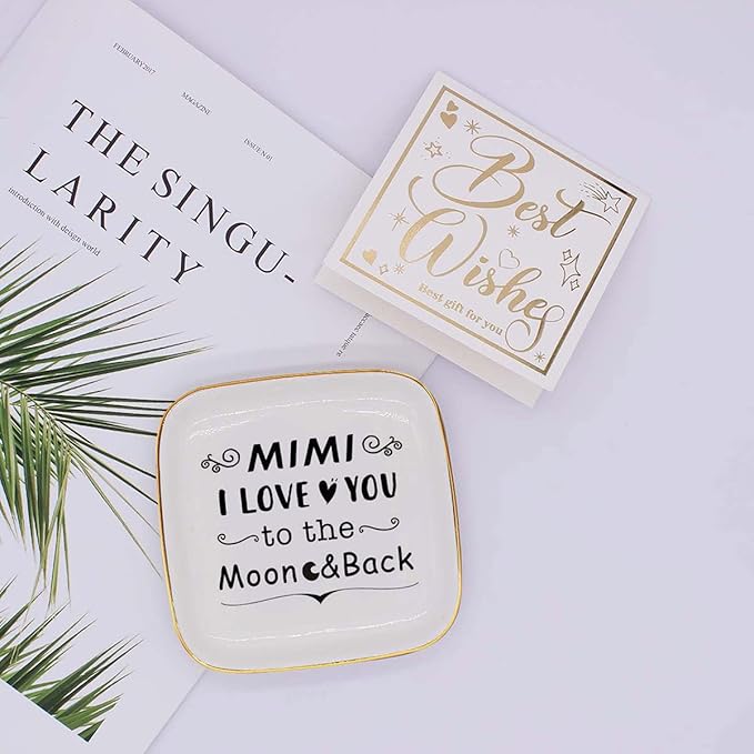 Mimi Ring Dish Jewelry Tray, I Love You to The Moon and Back Gifts for Mimi Birthday Christmas