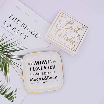 Mimi Ring Dish Jewelry Tray, I Love You to The Moon and Back Gifts for Mimi Birthday Christmas