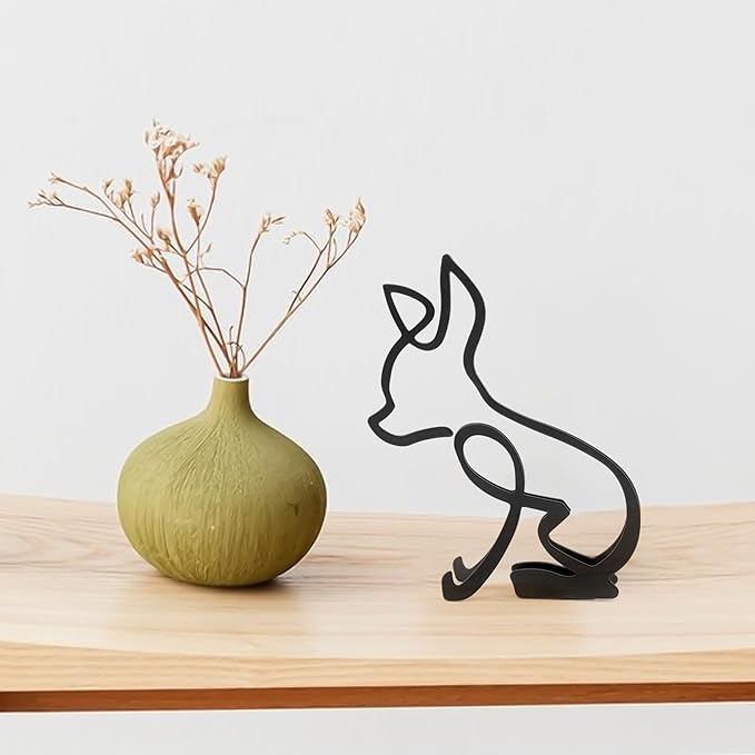 Marsrut Abstract Chihuahua Metal Dog Sculpture Minimalist Geometric Line Art Breed Wall and Table Decor Wire Art Statue for Living Room Home Office Desktop Ornament Decoration