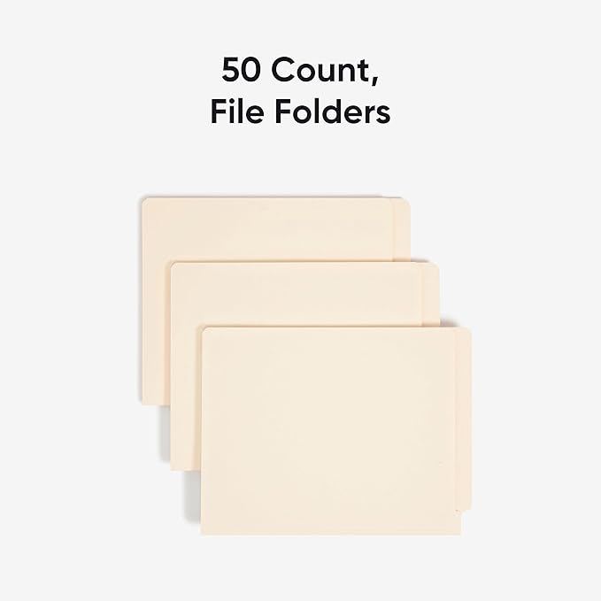 Smead Shelf-Master End Tab File Folders, 50 Count, Manila, Reinforced Straight-Cut Tabs, Letter Size (24210)