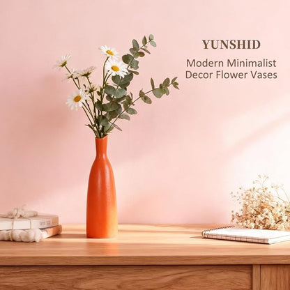 Matte Orange Vase Set of 6 - Bud Vases in Bulk, Modern Minimalist Flower Vases for Home Decor, Ceramic Mantle Vase Set, Rustic & Boho Centerpiece Vases for Entryway Table, Shelf, Living, or Bathroom