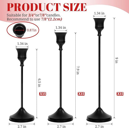 Candlestick Holders 45 PCS, Metal Taper Candle Holder, Matte Black Candle Holders for Pillar Candles, Vintage Dining Table Centerpiece Decorations for Wedding Party Christmas Halloween Decor