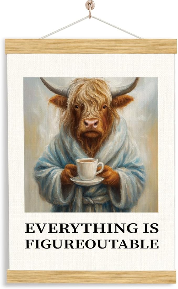 YGSDZY Inspirational Canvas Poster, Everything Is Figureoutable Poster, Funny Highland Cow Decor, Motivational Home Office Decors, Bedroom Wall Decor, Encouragement Gift, 11.8 * 15.7