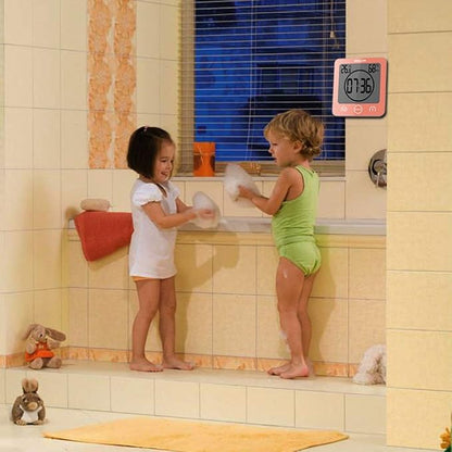 Waterproof Bathroom Wall Clock and Timer, Digital Water Resistant Hanging Timer for Shower, Large Display Kitchen Cooking Countdown Timers, Mirror Suction Clock with Temperature Humidity Meter (Pink)