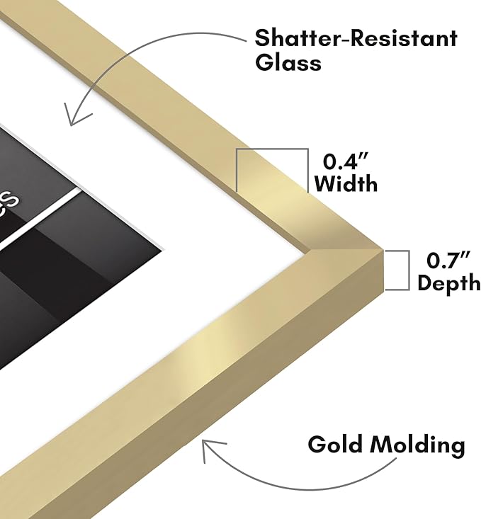 Americanflat 10x10 Picture Frame with Shatter-Resistant Glass - Use as 8x8 Frame with Mat or Display 10x10 Photo Without Mat - Streamline Collection - Square Frames for Tabletop or Wall - Gold