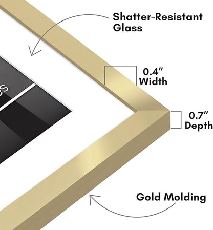 Americanflat 10x10 Picture Frame with Shatter-Resistant Glass - Use as 8x8 Frame with Mat or Display 10x10 Photo Without Mat - Streamline Collection - Square Frames for Tabletop or Wall - Gold