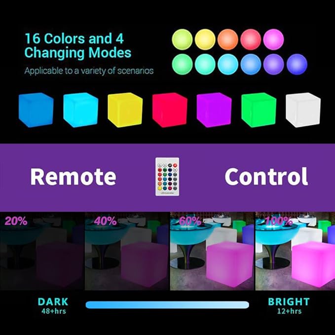YESIE 16-Inch Cordless LED Cube Chair Light,Detachable Easy Charging,Remote Control Side Table,Accent Lava Lamp,16 RGB Colors Tesseract Cube Mood Lamp for Adult