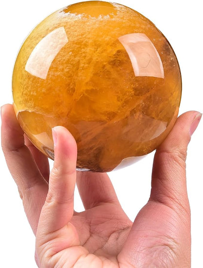 JIC Gem Extra Large Yellow Fluorite Crystal Sphere,Decorative Crystal Ball Yellow Gemstone Sphere for Meditation,Office Table Decorations 100-110mm