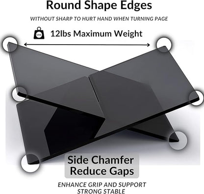Honygebia Black Acrylic Book Stands - Cross Frame Acrylic Book Holder, Open Bookstand for Display and Reading, Suitable for Art, Bible, Cookbook, Easel, Magazine, Textbooks 12.5" x 9.5" x 5.5"