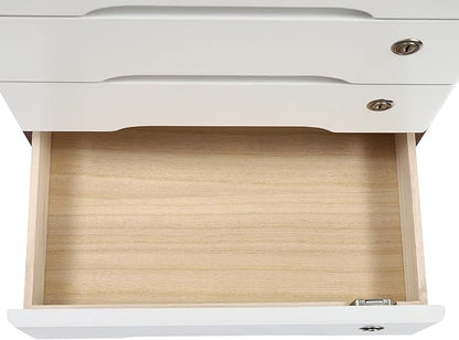 4-Tier Desktop Storage Box with Lockable Drawer, Wooden Desk Organizer for Office Supplies, Flat File Cabinet, Minimalist Design for Home & Office Use(Walnut+White)