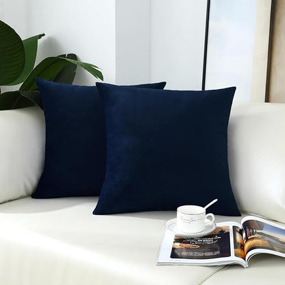 mixeoo Comfy Dark Blue Throw Pillow Covers Decorative Square Velvet Super Soft Navy Cushion Couch Cases Decor, Set of 2, 20 x 20 Inch