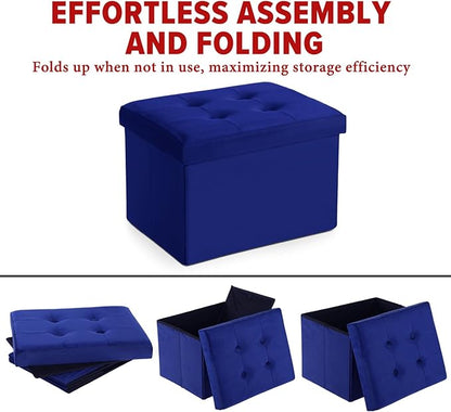 LINMAGCO Storage Ottoman Folding Foot Stool Velvet Foot Rest with Padded Modern Ottoman with Storage for Living Room Puppy Step Stool 17x13x13in(Navy)