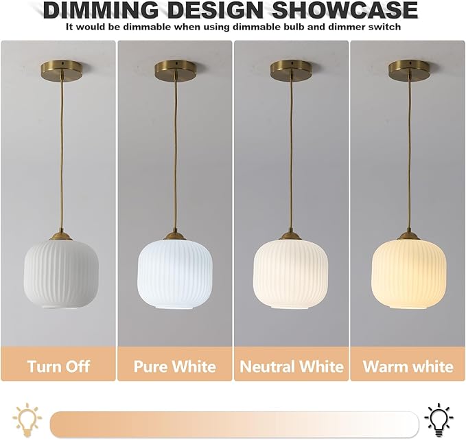 KCO Lighting Modern Gold White Glass Pendant Light Contemporary Brass Metal Kitchen Island Dining Pendant Light Industrial Large Globe Pendant Lamp 1-Light Round Ball Hanging Lighting Fixture