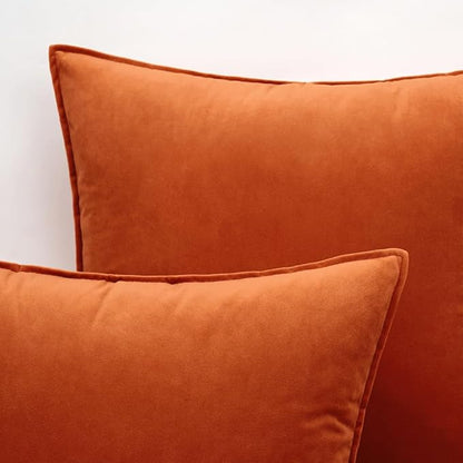 MIULEE Orange Pack of 2 Decorative Velvet Throw Pillow Cover Soft Pillowcase Solid Square Cushion Case for Halloween Sofa Bedroom Car 20x20 Inch 50x50 cm