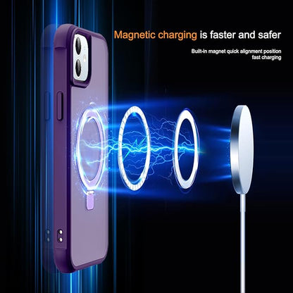 Compatible with iPhone 11 Case with Invisible Magnetic O-Ring Stand Military-Grade Translucent Case for iPhone 11 6.1" [Compatible with Mag-Safe][Great Grip Feeling], Purple