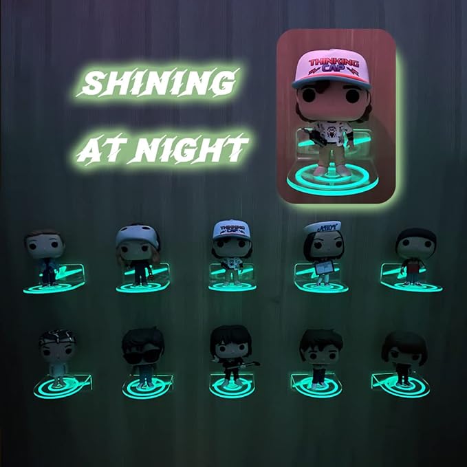 YODAR 10 Pack Small Clear Acrylic Floating Shelves for Funko Pop Figures, Wall Mounted mini Hanging Display Shelf for Storage & Decor, Adhesive Invisible Ledge Organizer，Shining at Night