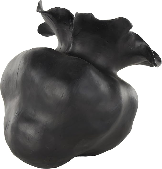 Deco 79 Ceramic Abstract Wide Rounded Floral Shaped Vase with Petal Rim, 8" x 10" x 9", Black