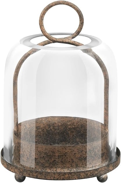 5"x7.5" Versatile Modern Metal Hurricane Lantern with Handmade Sturdy Glass Dome in Rustic Brown for 3" Pillar Candle & Plants, Industrial, Farmhouse, Shabby Chic (Brown, 5"x7.5" for 3" Pillar)