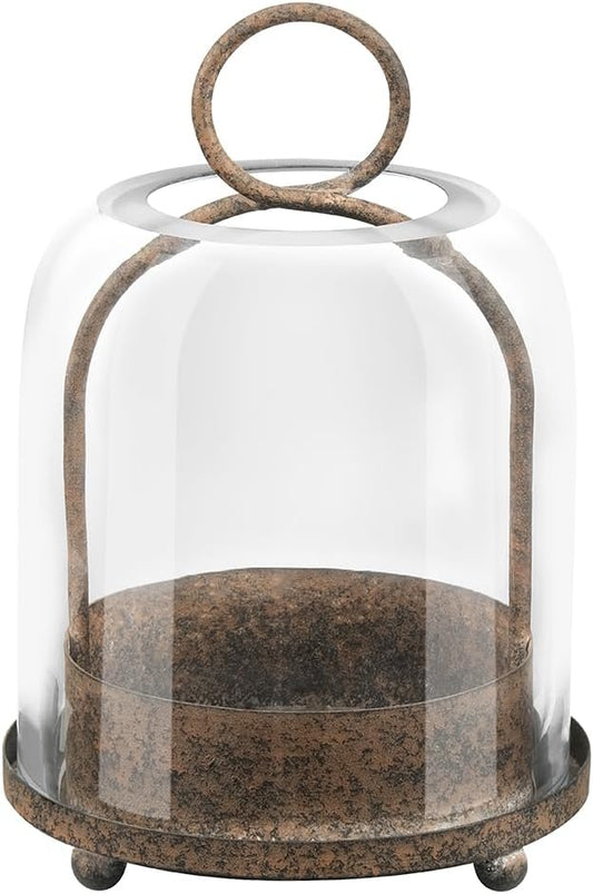 5"x7.5" Versatile Modern Metal Hurricane Lantern with Handmade Sturdy Glass Dome in Rustic Brown for 3" Pillar Candle & Plants, Industrial, Farmhouse, Shabby Chic (Brown, 5"x7.5" for 3" Pillar)
