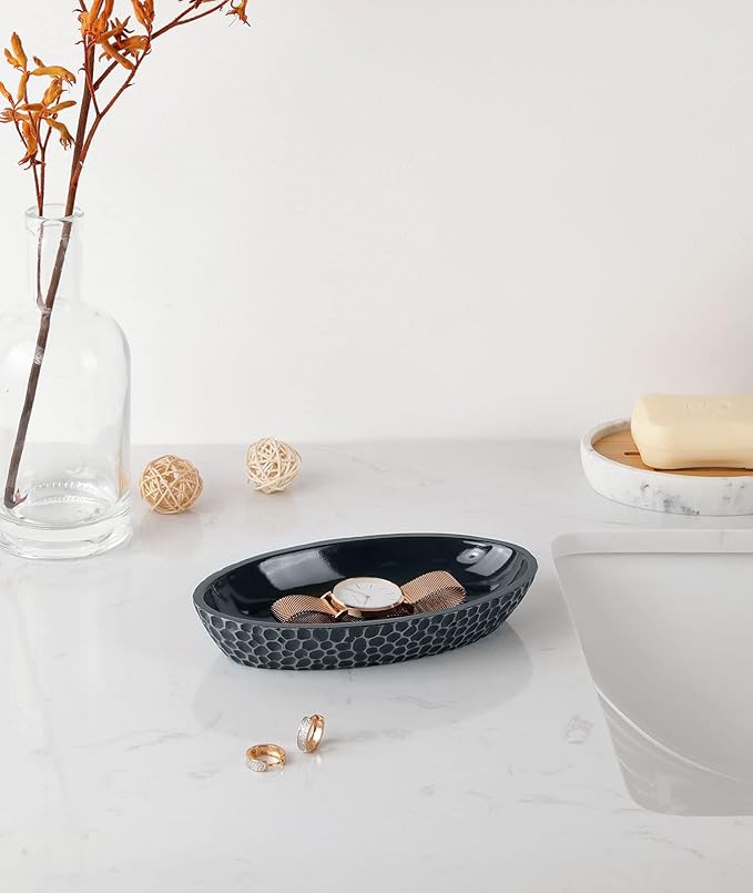 Emibele Jewelry Dish, Honeycomb Resin Ring Holder Jewelry Tray Key Bowl Decorative Trinket Dish for Vanity Entryway Table Home Decor, Gray