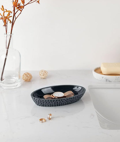 Emibele Jewelry Dish, Honeycomb Resin Ring Holder Jewelry Tray Key Bowl Decorative Trinket Dish for Vanity Entryway Table Home Decor, Gray